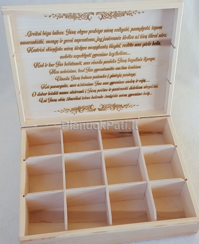 Medinė arbatos dėžutė - dovana tėveliams (12 skyrių)-1