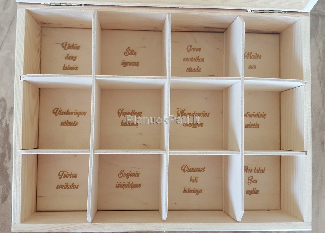 Medinė arbatos dėžutė - dovana tėveliams (12 skyrių)-4