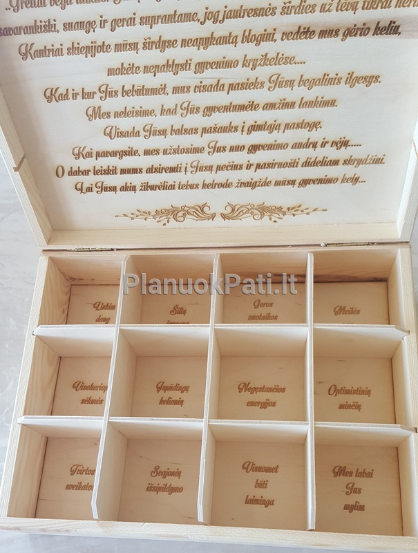 Medinė arbatos dėžutė - dovana tėveliams (12 skyrių)-5