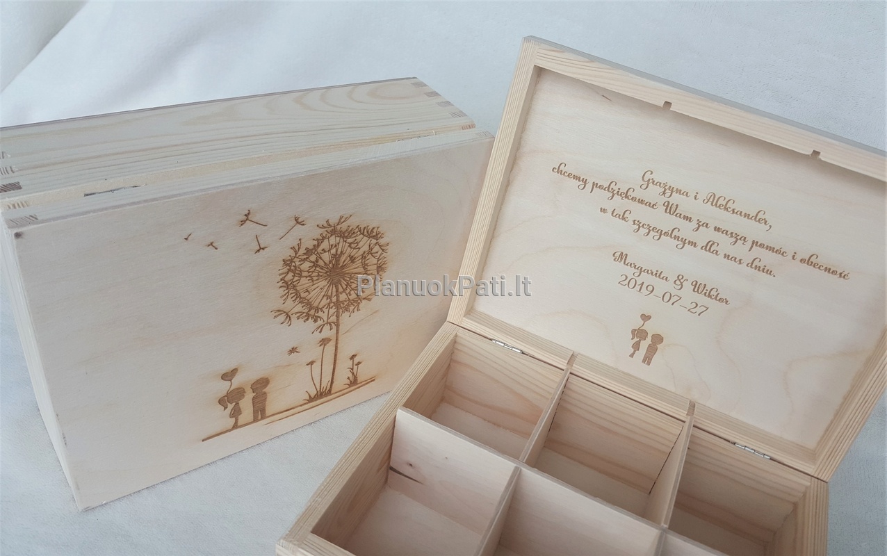 Medinė arbatos dėžutė - dovana tėveliams (6 skyrių)-1