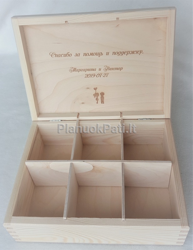 Medinė arbatos dėžutė - dovana tėveliams (6 skyrių)-4