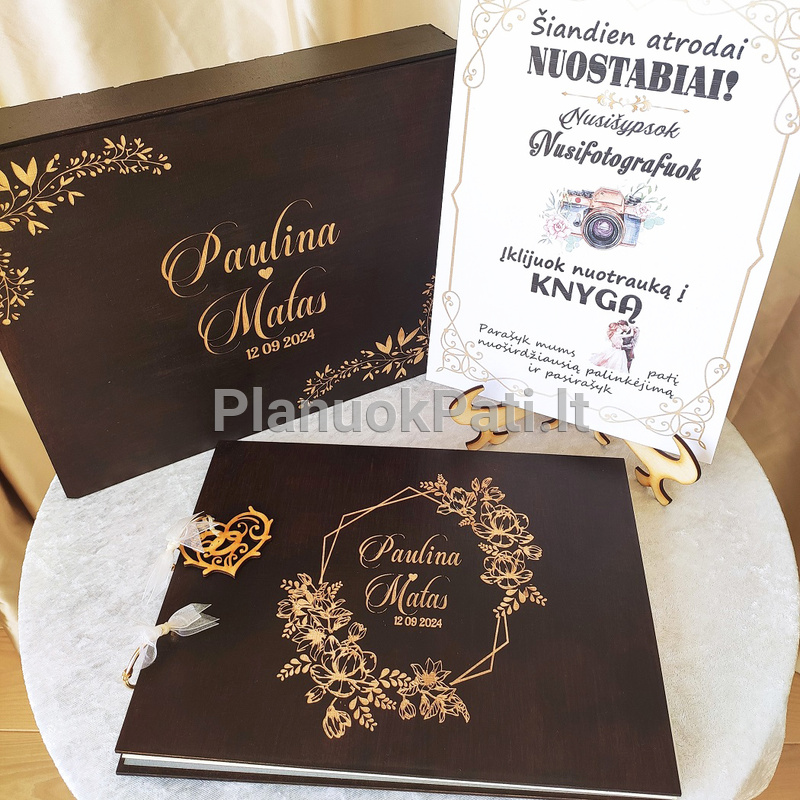 Vestuvių palinkėjimų albumas mediniu viršeliu-7