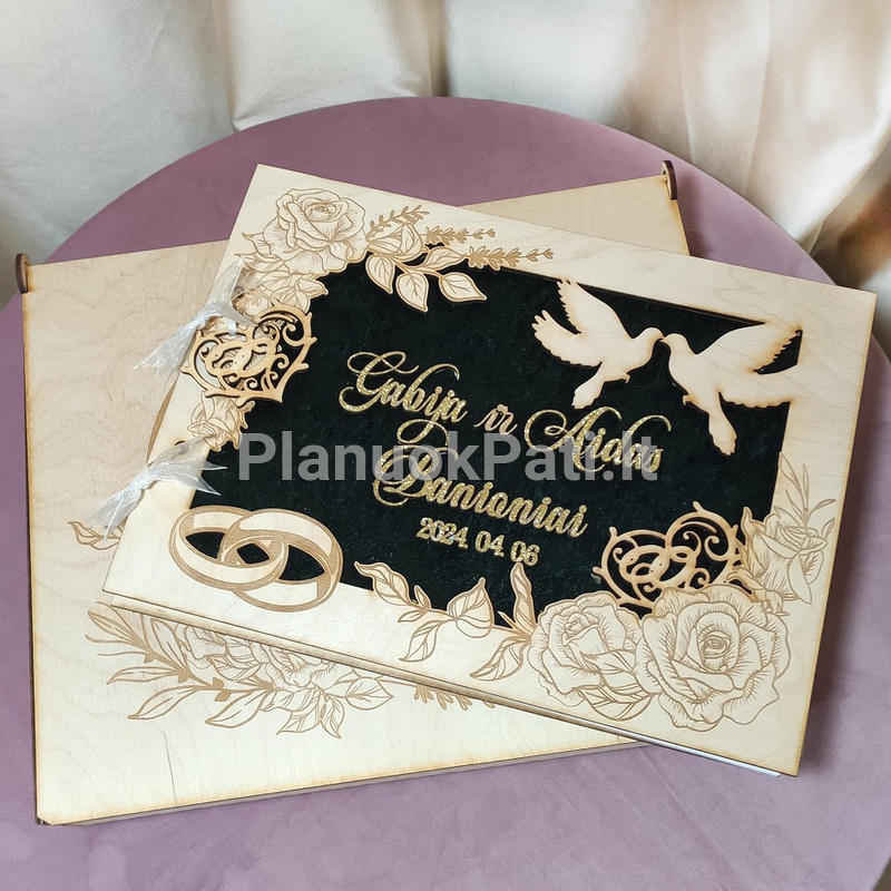 Vestuvių palinkėjimų knyga (medis ir aksomas)-7