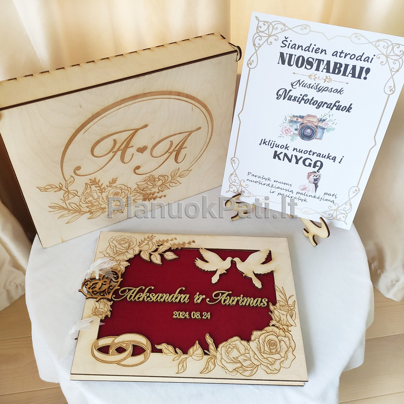 Vestuvių palinkėjimų knyga (medis ir aksomas)-10